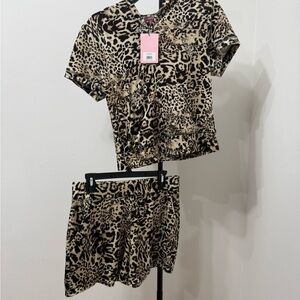 Juicy Couture Animal Print Short Sleeve Hoodie and Shorts Tracksuit Set